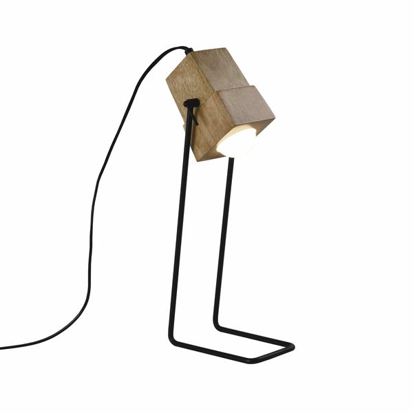 QUVIO Tafellamp Scandinavisch - Houten lampje op staaldraad voet - 10 x 18 x 43 cm - Zwart