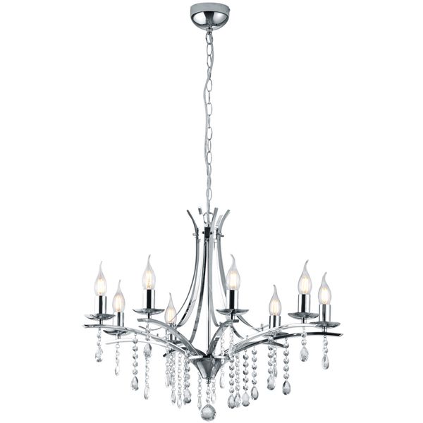 LED Kroonluchter - Trion Lacarno - E14 Fitting - 8-lichts - Rond - Mat Chroom - Aluminium