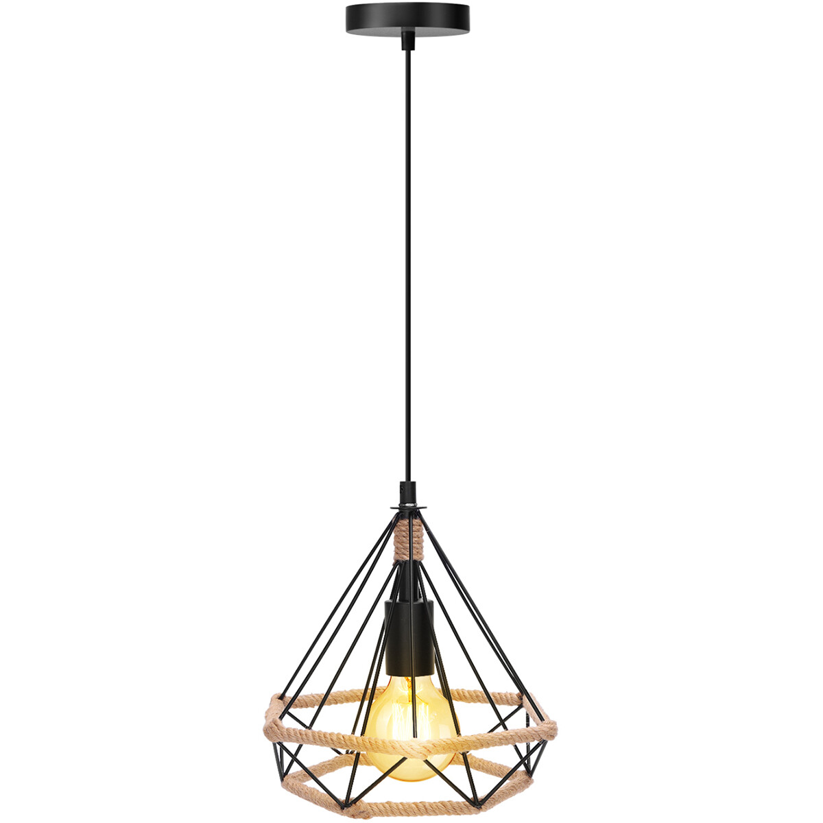 LED Hanglamp - Hangverlichting - Aigi Elsa - E27 Fitting - 1-lichts - Retro - Klassiek - Mat Zwart/Bruin - Aluminium 1 LED Hanglamp - Hangverlichting - Aigi Elsa - E27 Fitting - 1-lichts - Retro - Klassiek - Mat Zwart/Bruin - Aluminium